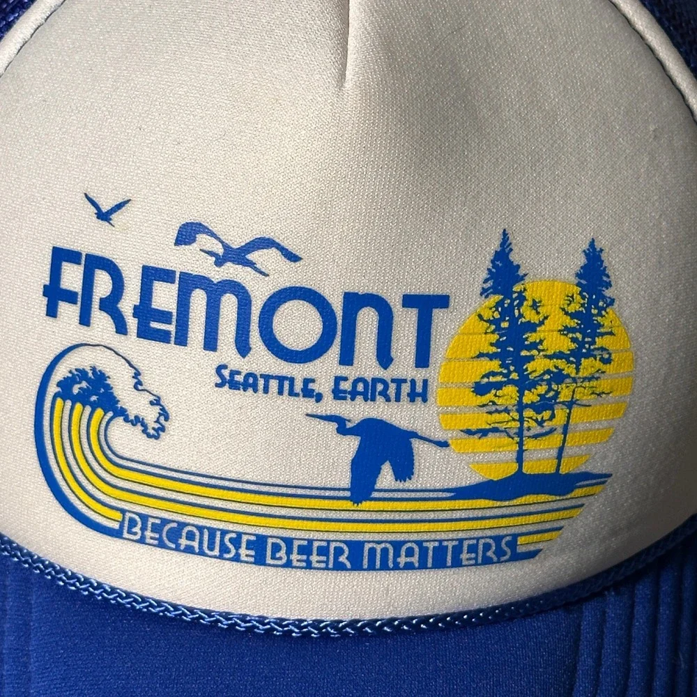 Fremont Brewing Seattle OTTO Foam Trucker Hat Blue Snapback Retro Beer Matters